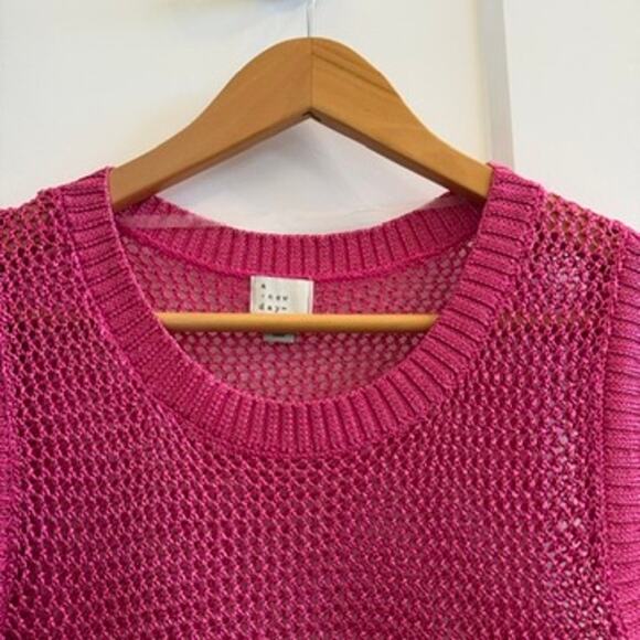 A New Day Hot Pink Metallic Mesh Knit Swim Cover Up Dress Sleeveless Maxi Size L - Picture 3 of 9